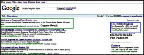 Example screenshot of both organic and sponsored search results